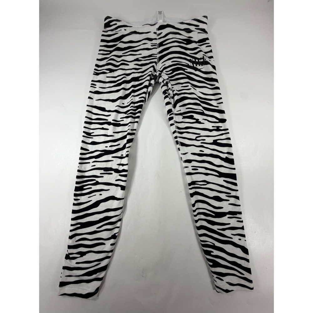 Nike Womens Zebra Print Leggings Black White Logo Stretch Pants Medium 429425